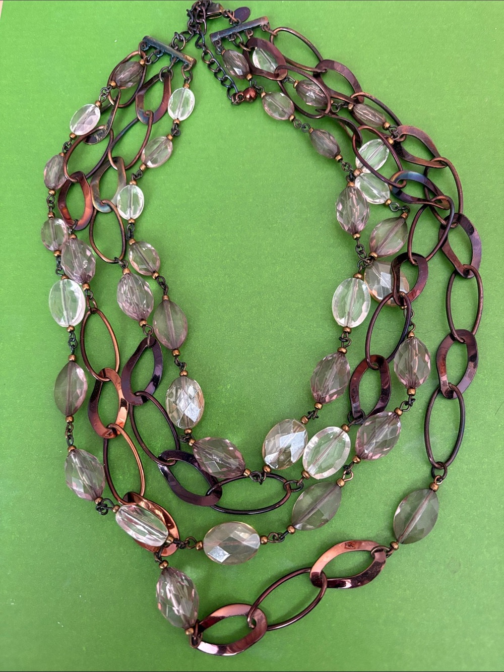 Chico's Multi-Strand Bronze-Tone Necklace with Clear Beads